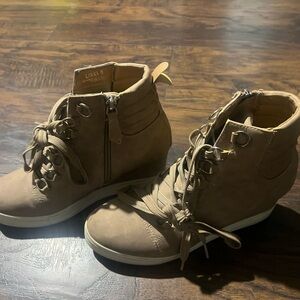 Tan Wedge Lace-Up Ankle Sneakers